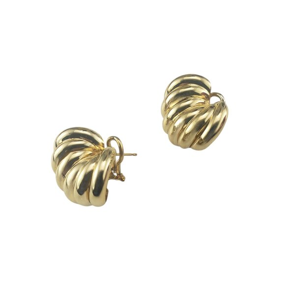14 Karat Yellow Gold Ridged Earrings #19663 - Picture 3 of 7